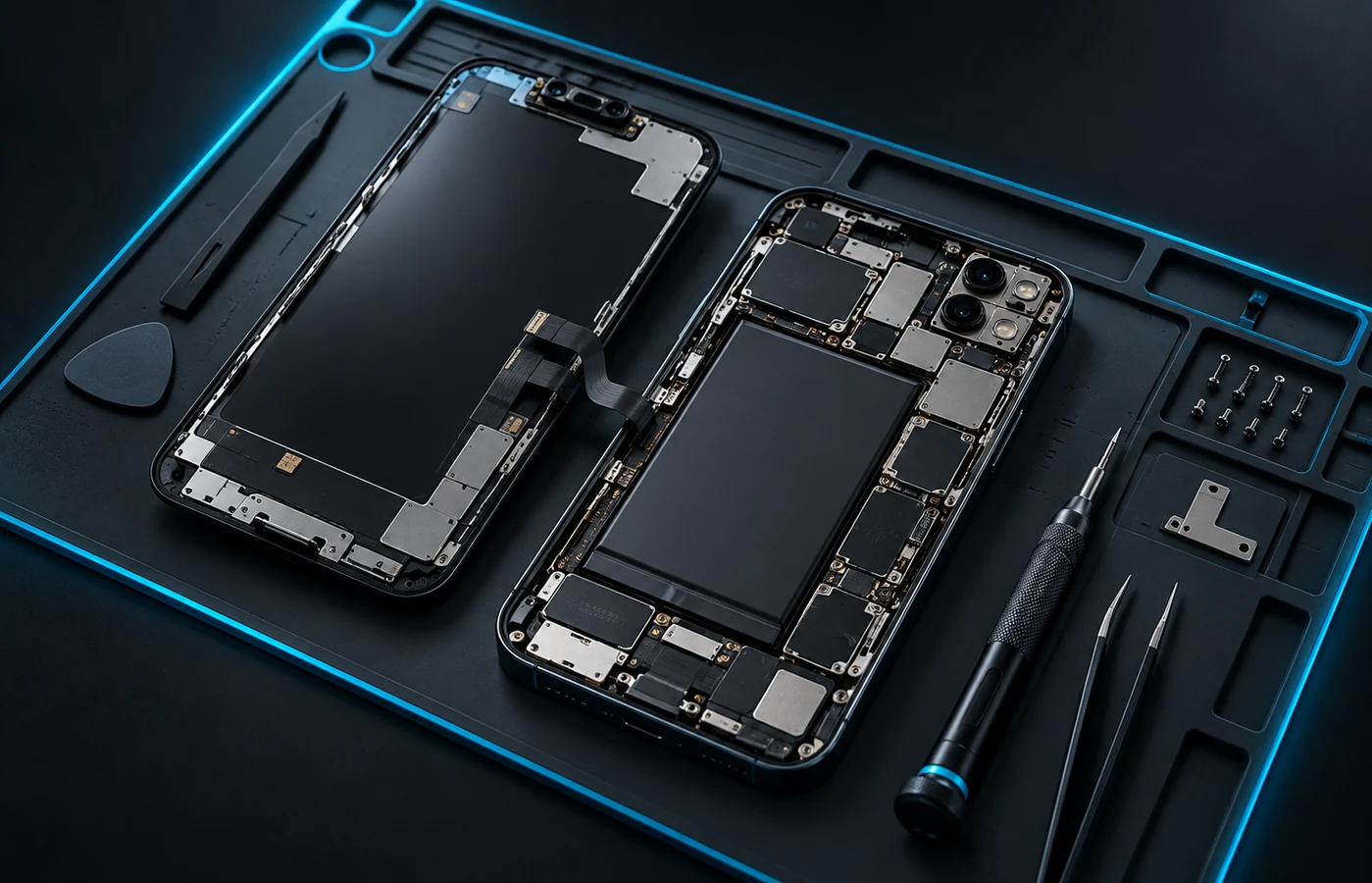 Immagine illustrativa di uno smartphone aperto e dei suoi componenti